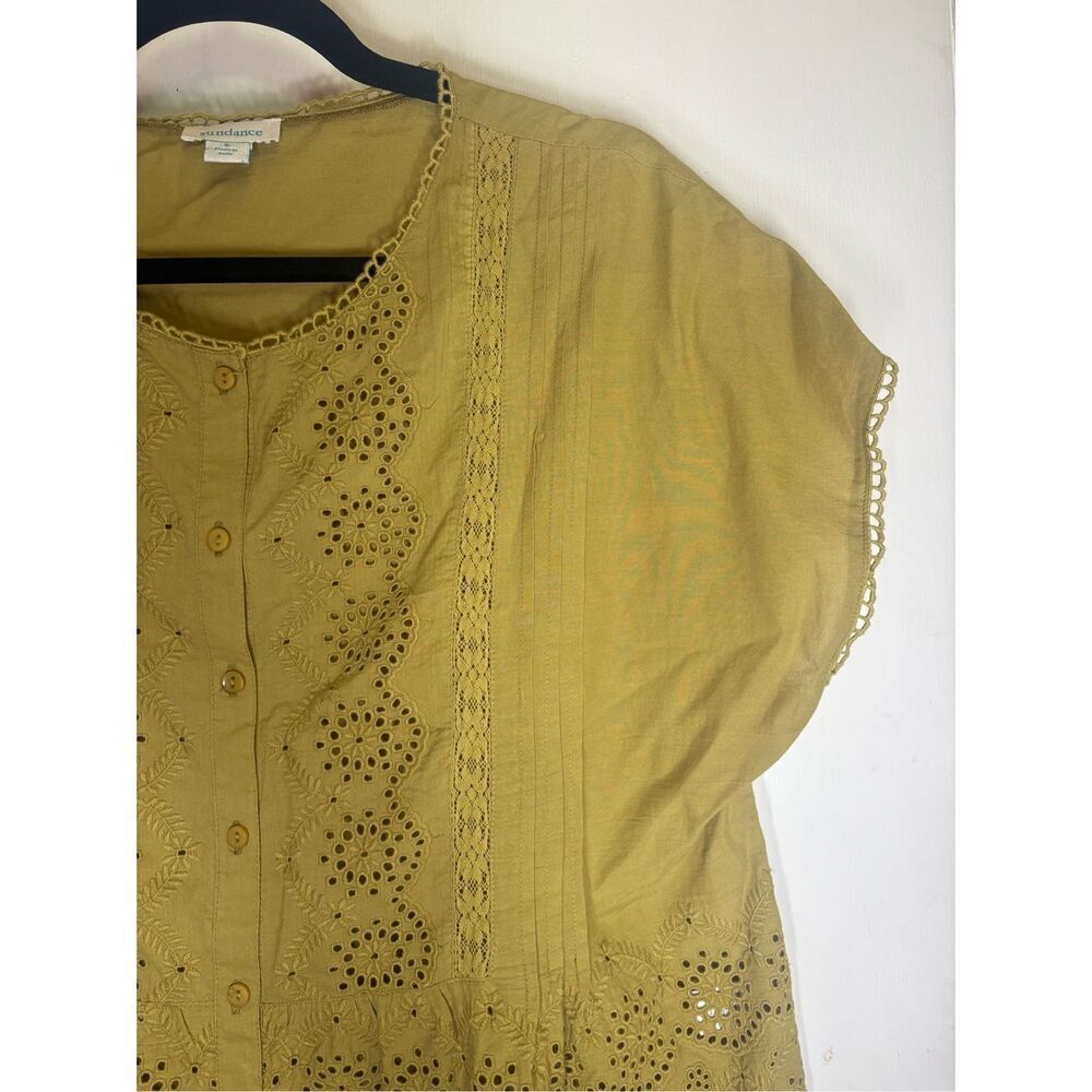 Sundance Boho Eyelet Green Button Front Blouse Si… - image 6